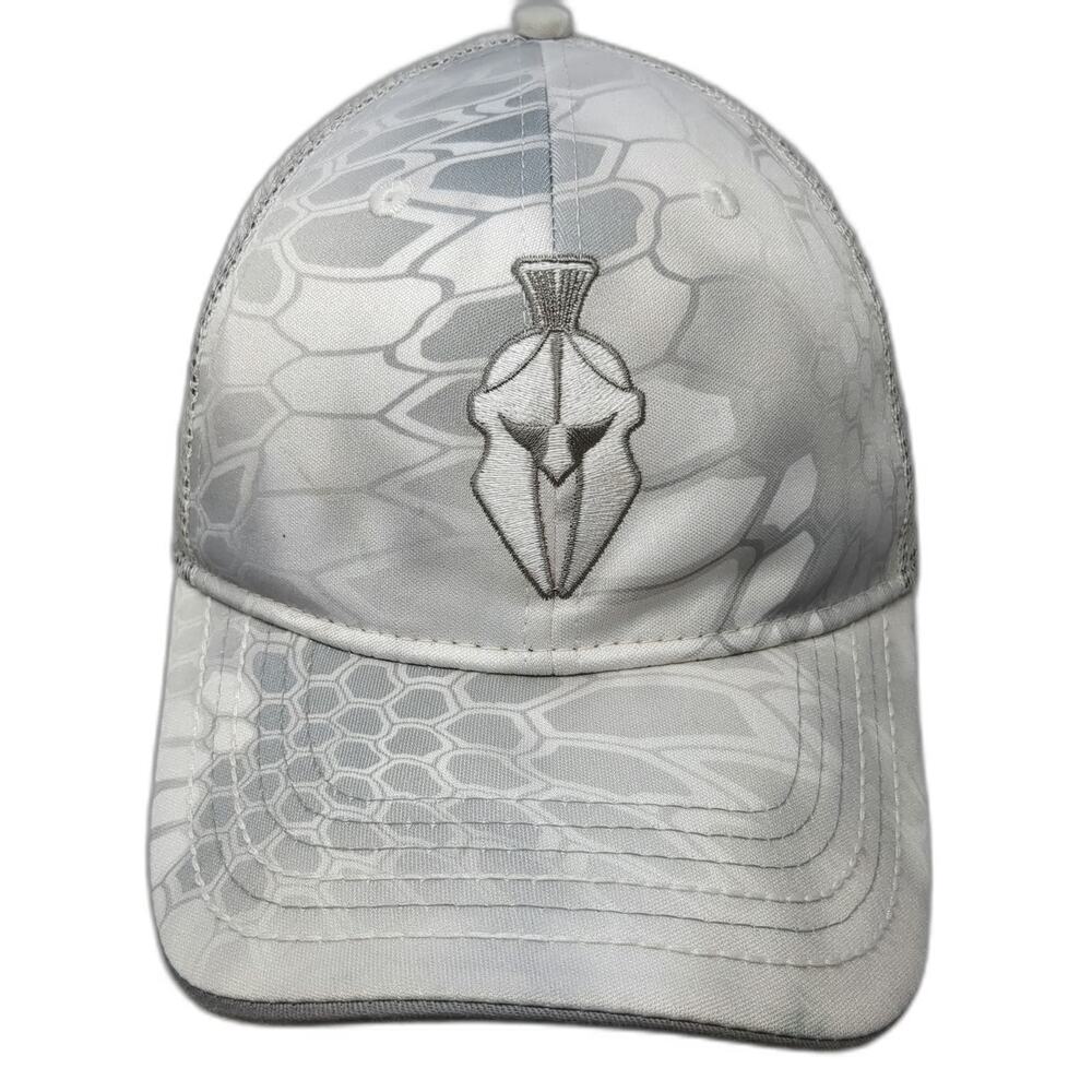 Kryptek Trucker Hat White Gray One Size Snapback Spartan Logo Mesh Back Camo
